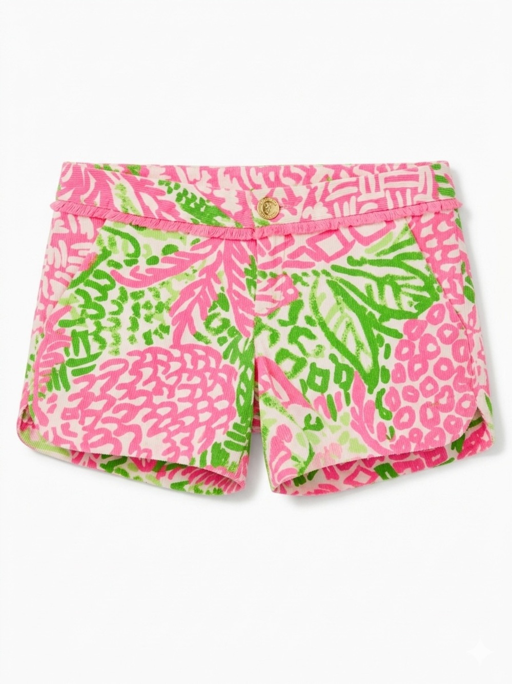 Lilly Pulitzer Pink & Green Tropical Print Cotton Callahan Shorts Sz 00